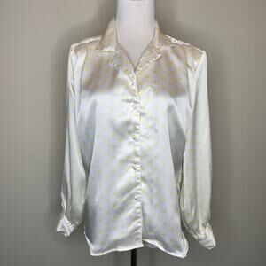 J.H. Collectibles Satin Polka Dot Blouse White Yellow Sz 6